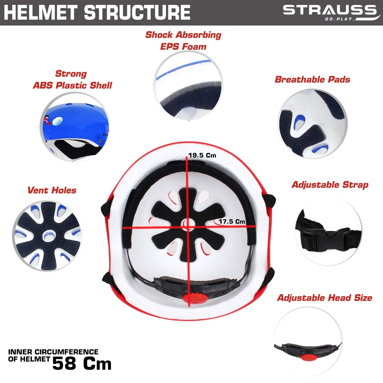 Strauss Protective Gear Set, Adjustable Helmet (Blue)