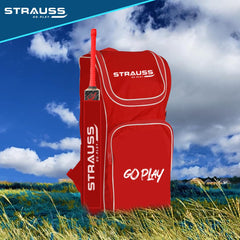 Strauss Kashmir Willow Cricket Kit Bag | Cricket Bat Set Combo with A Leather Cricket Ball| Ideal for Age Group 15+ | Set of 9 (Red) (Full Size)