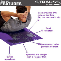 Strauss Yoga Mat 6mm (Purple Floral) and Yoga Block (Purple)