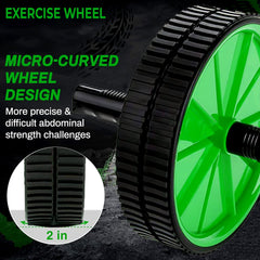 Strauss Double Wheel Ab & Exercise Roller | Anti-Skid Wheel Base, Non-Slip PVC Handles | Ideal for Home, Gym workout for Abs, Tummy, (Green)