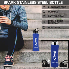 STRAUSS Spark Stainless-Steel Bottle, Rubber Finish, 750 ml | 100% Leak Proof | BPA Free | Water Bottle for Office, Gym Bottle, Home, Kitchen, Hiking, Trekking Bottle and Travel Bottle, (Blue)