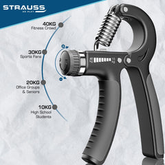 Strauss Adjustable Hand Grip| Adjustable Resistance (10KG - 40KG) | Hand Gripper for Home & Gym Workouts | Perfect for Finger & Forearm Hand Exercises & Strength Building for Men & Women (Black)