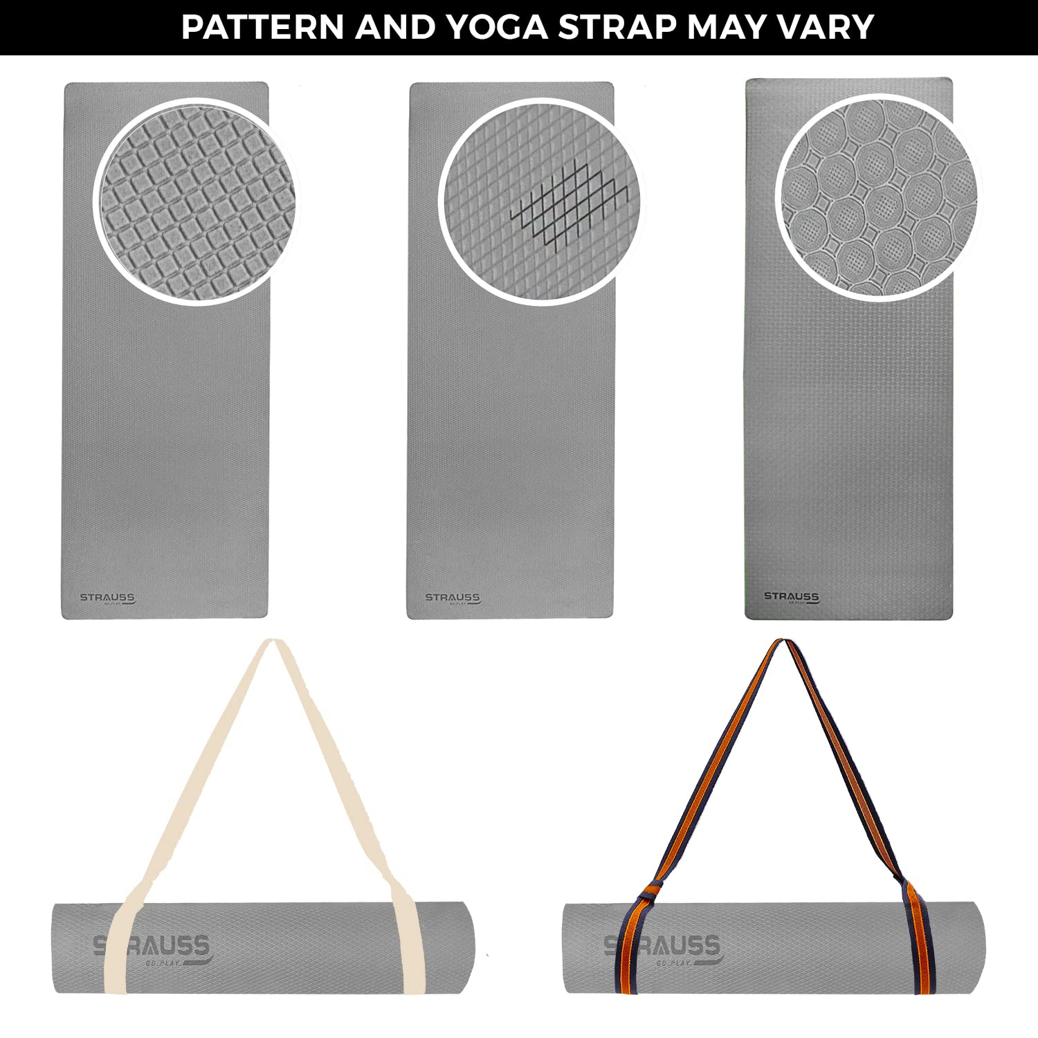 Strauss Anti Skid EVA Yoga Mat with Carry Bag, 8mm, (Grey) – StraussSport