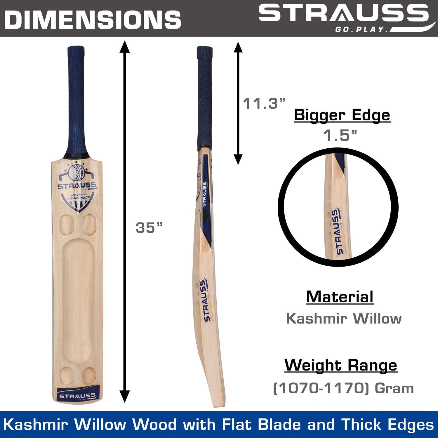 Strauss Kashmir Willow Cricket Bat, (Short Handle) Designer
