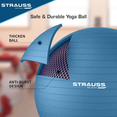 STRAUSS Anti-Burst Rubber Gym Ball with Free Foot Pump | Round Shape Swiss Ball for Exercise, Workout, Yoga, Pregnancy, Birthing, Balance & Stability, 65 cm, (Blue)