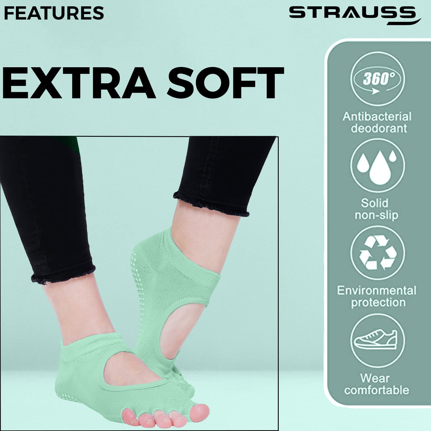 Cotton Women Strauss Yoga Socks, (Sea Green) ( ST-2622 ), Size: Small at Rs  128/pair in Noida