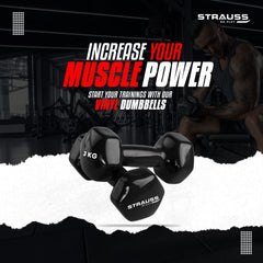 Strauss Premium Vinyl Dumbbells Weight for Men & Women | 3 Kg (Each) | 6 Kg (Pair) | Ideal for Home Workout, Yoga, Pilates, Gym Exercises | Non-Slip, Easy to Hold, Scratch Resistant (Black)