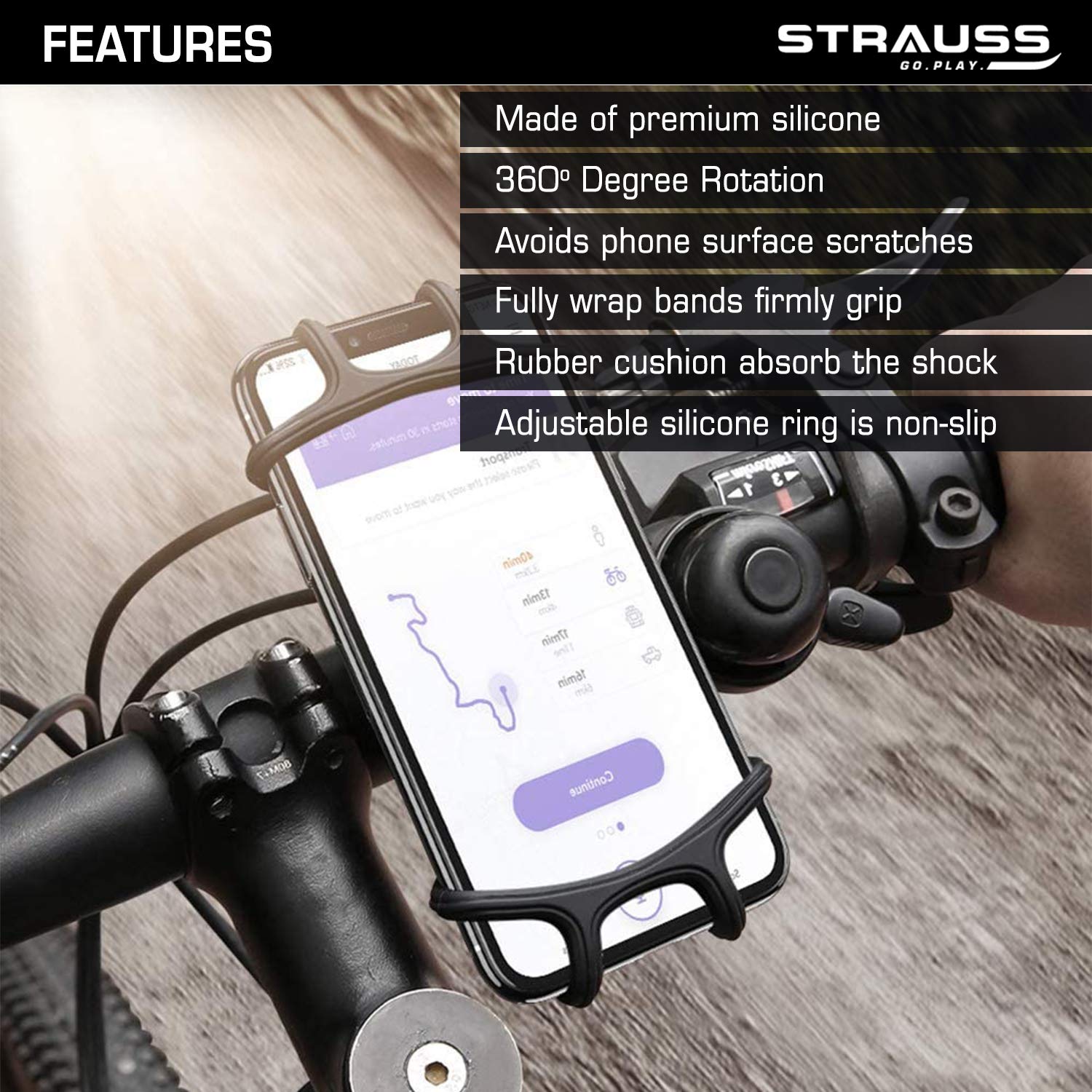 STRAUSS Waterproof Mobile Holder for Bikes | Anti Shake and Stable | Adjustable and 360° Rotation | Bicycle and Bike Accessories for Any Smartphone | Can Be Used for GPS and Navigation | Hold Devices Between 5.5 and 7 inches,(Grey)