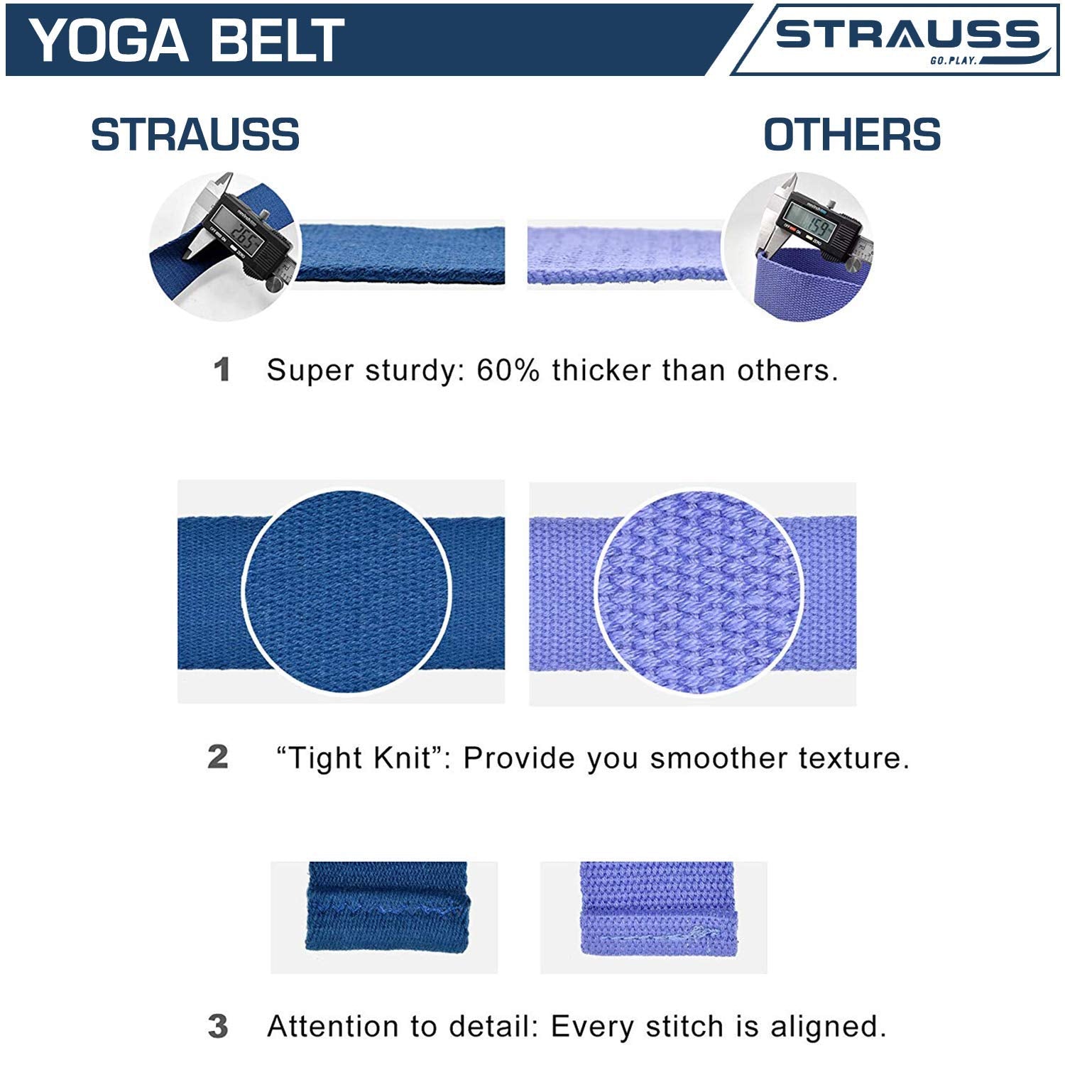 Strauss Yoga Mat 6mm (Blue), Yoga Block (Navy Blue) Pair and Yoga Belt (Blue)