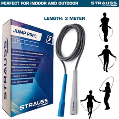 Strauss Skipping Rope, (Blue/Grey) With Double Exercise Wheel