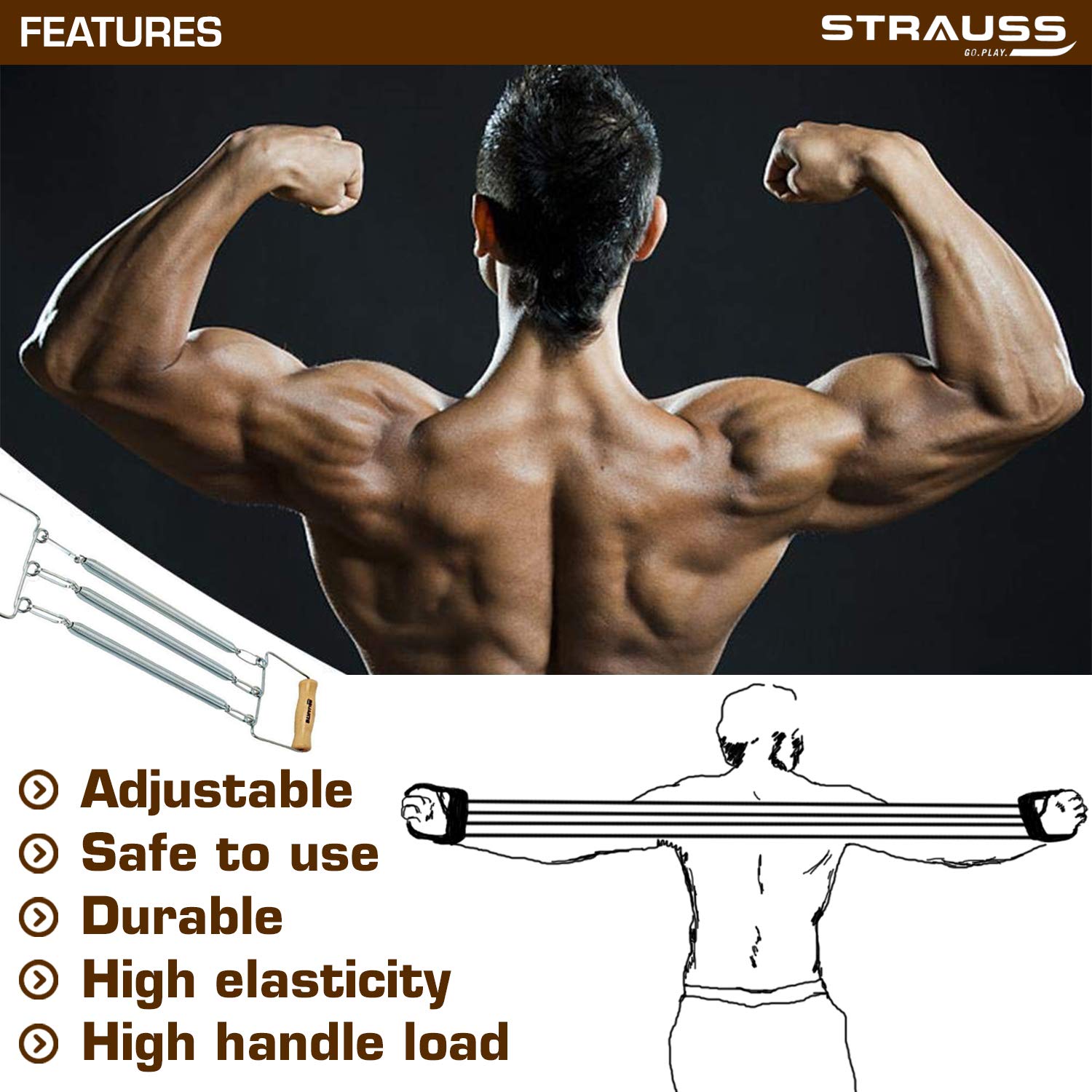 Chest Spring Out Strauss Chest Expander with 3 Springs – StraussSport
