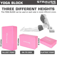 Strauss Foam Roller (Pink), 30 cm and Yoga Block (Pink)