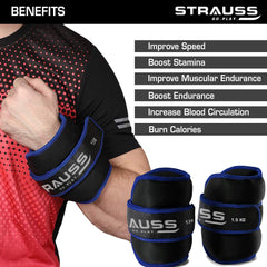 Strauss Round Shape Ankle Weight, 1.5 Kg (Each), Pair, (Blue)