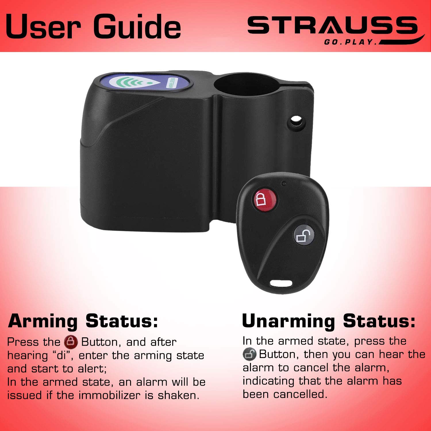 Strauss Bicycle Wireless Security Alarm Lock and Bicycle Air Pump, (Black)