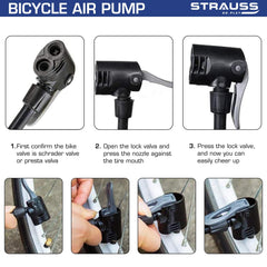 Strauss High Pressure Multipurpose Air Pump | Inflatable Air Pump | Floor Air Pumps for Bicycle, Car, Ball, Motorcycle,(Silver)