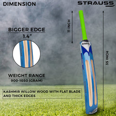 Strauss Scoop Tennis Cricket Bat | Edition: Knockout | Full Size | Kashmir Willow | Color: Blue | Lightweight | Tennis Ball Cricket Bat