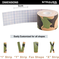 Strauss Kinesiology Sports Tape Knee, Calf & Thigh Support (Camo Green)
