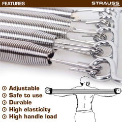 Strauss Chest Expander with 5 Springs | Adjustable Steel Springs with Steel Chrome Plating for Increased Resistance | Multi-Function, Lightweight, Portable & Compact