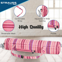 STRAUSS Jacquard Yoga Mat Bag | for Both Men and Women |Breathable, Durable and Long- Lasting| Suitable for Yoga Mat, Travel and Gym | Eco- Friendly and Washable |(Red Pattern)