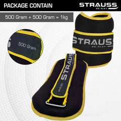 Strauss Round Shape Ankle Weight, 0.5 Kg (Each), Pair, (Yellow)