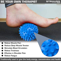 Strauss Grid Foam Roller, 33cm (Purple) and Acupressure Massage Ball, 3.5-inch (Blue)