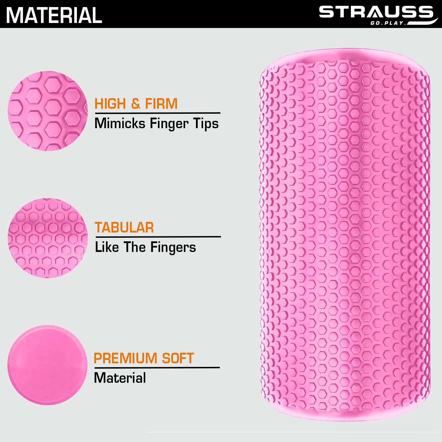 Strauss Yoga Foam Roller | Ideal For Exercise, Muscle Recovery, Physiotherapy, Pain Relief & Myofascial | Deep Tissue Massage Roller 45 Cm, (Pink)