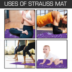 Strauss Yoga Mat 6MM (Floral Green) and Yoga Mat Strap, (Purple)