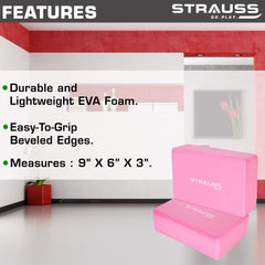 Strauss Foam Roller (Pink), 30 cm and Yoga Block (Pink)