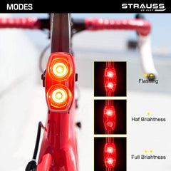 Strauss Dual LED Bicycle Rear Tail Light | Waterproof LED Rear Light | Portable & Rechargeable Cycle Back Light | Size: Universal