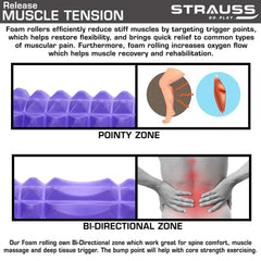 Strauss Grid Foam Roller, 33cm (Purple) and Yoga Wheel (Purple)