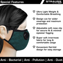 STRAUSS Unisex Anti-Bacterial Protection Mask, Black Vent, Medium, (Grey)