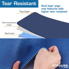 Strauss TPE Eco Friendly Dual Layer Yoga Mat, 6mm (Blue) and Yoga Shoes, (Black)