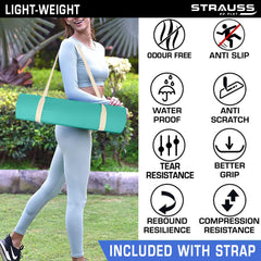 Strauss Anti Skid EVA Yoga Mat with Carry Strap, 8mm, (Sea Green)