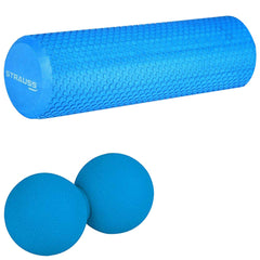 Strauss Yoga Foam Roller, 30cm (Blue) and Dual Yoga Massage Ball, (Blue)