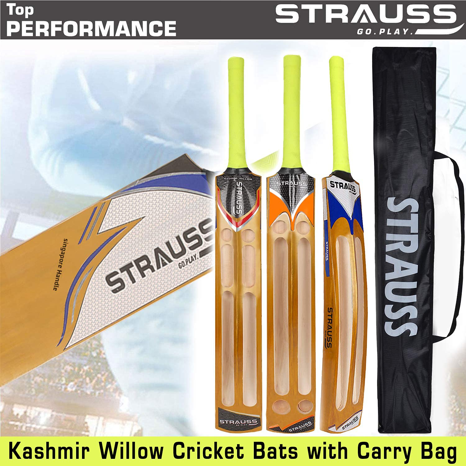 Strauss Supreme Scoop Tennis Cricket Bat,Full Duco,Golden, (Singapur Handle)