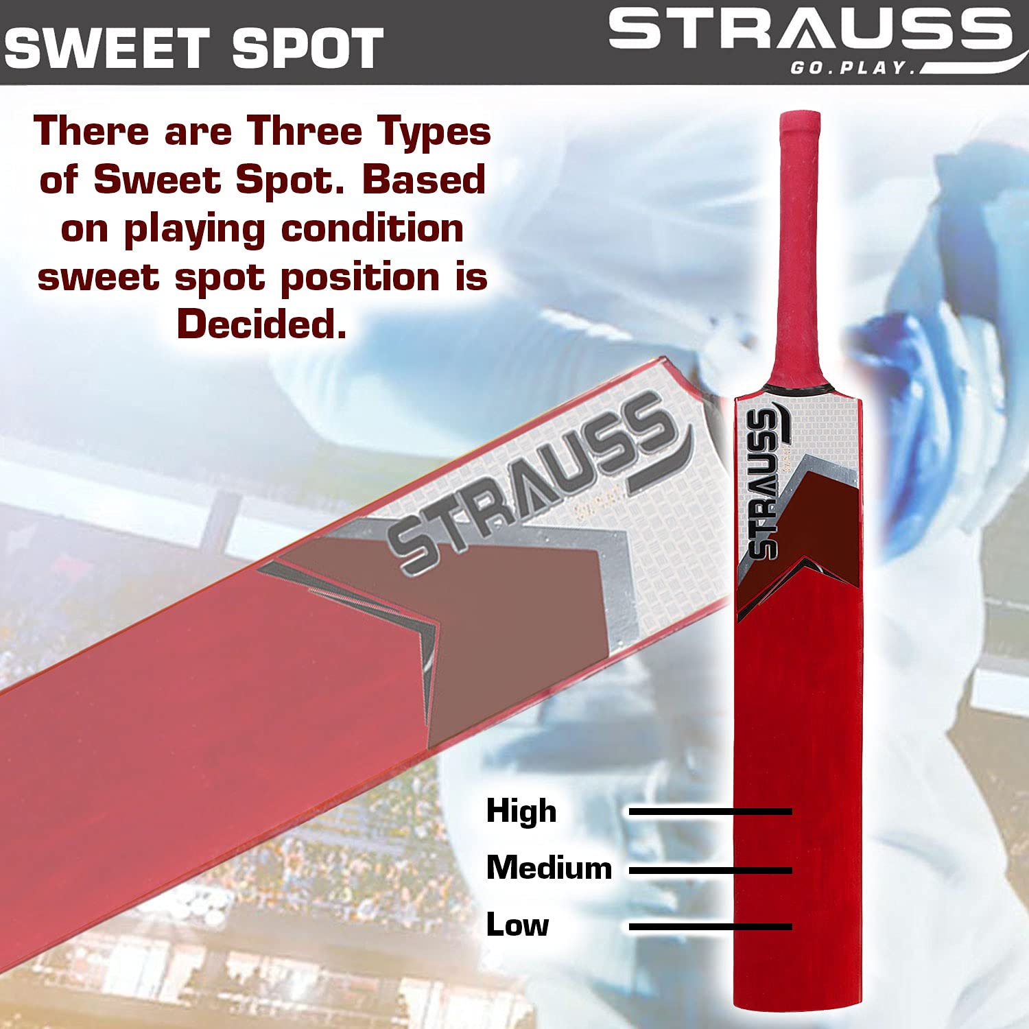 Strauss  Supreme Scoop Tennis Cricket Bat, Half Duco, Red, (Wooden Handle)