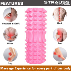 Strauss ST-1442 Grid Foam Roller (Pink), 33 cm and Foot/Hand Massage Roller