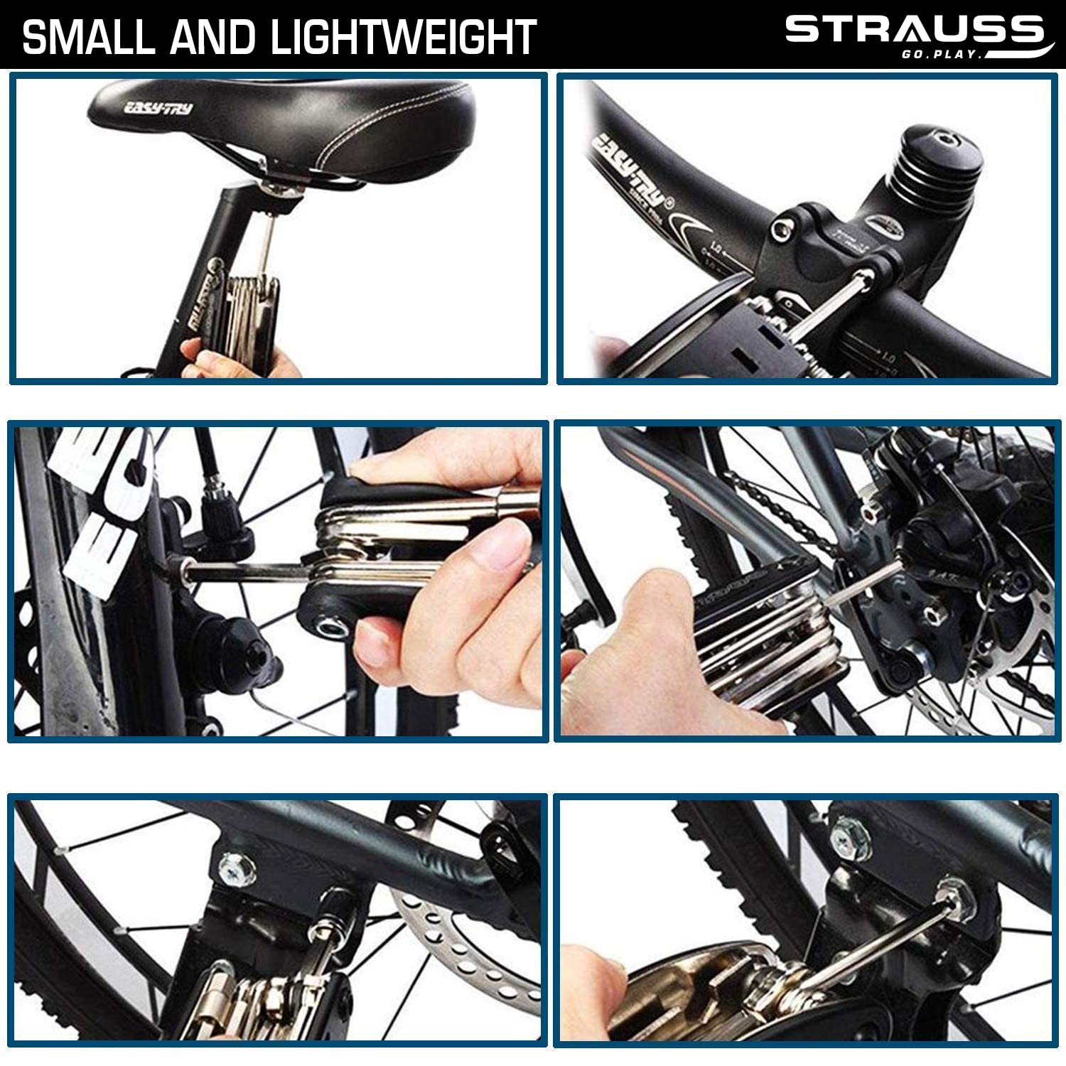 Strauss Bicycle Repair Tool Kit | 16 in 1 Multi-Functional Kit with Screwdrivers, Wrenches, Spanners, Nail Puller & Extension Rod | Portable & Compact