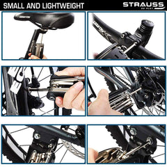 Strauss Bicycle Repair Tool Kit | 16 in 1 Multi-Purpose Kit with Screwdrivers, Wrenches, Spanners, Nail Puller & Extension Rod | Portable & Compact