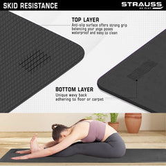 Strauss Anti Skid EVA Yoga Mat with Carry Strap, 4mm, (Black)