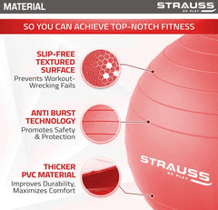 STRAUSS Rubber Anti-Burst Gym Ball, Round Shape, 55 cm, (Red)