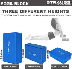 Strauss Lightweight Eco Friendly Yoga Mat 6 mm (Blue), Yoga Block (Navy Blue) Pair, Anti-Slip Yoga Towel (Blue) and Yoga Belt (Blue)