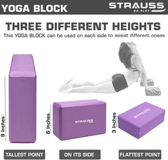 Strauss Yoga Mat 6MM,(Floral Blue), Yoga Block (Purple), Pair, Anti-Microbial Sports Cooling Towel(Blue) and Yoga Belt, 8 Feet, (Blue)