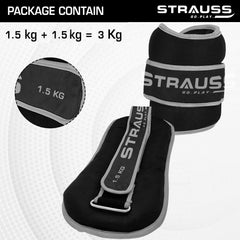 Strauss Round Shape Adjustable Ankle Weight/Wrist Weights 1.5 KG X 2 | Ideal for Walking, Running, Jogging, Cycling, Gym, Workout & Strength Training | Easy to Use on Ankle, Wrist, Leg, (Grey)