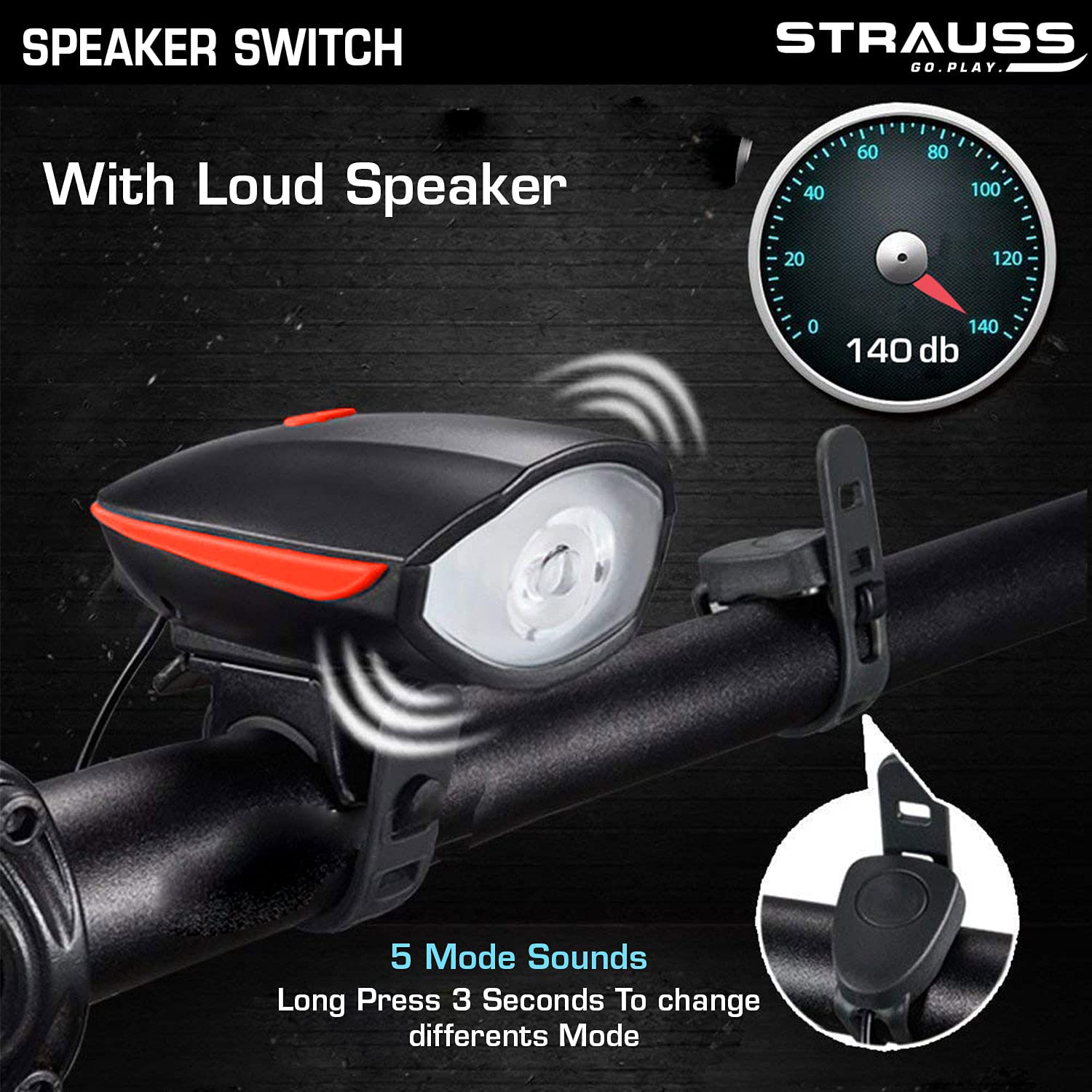 Strauss Rechargeable Bike Horn and Light, (Red) – StraussSport