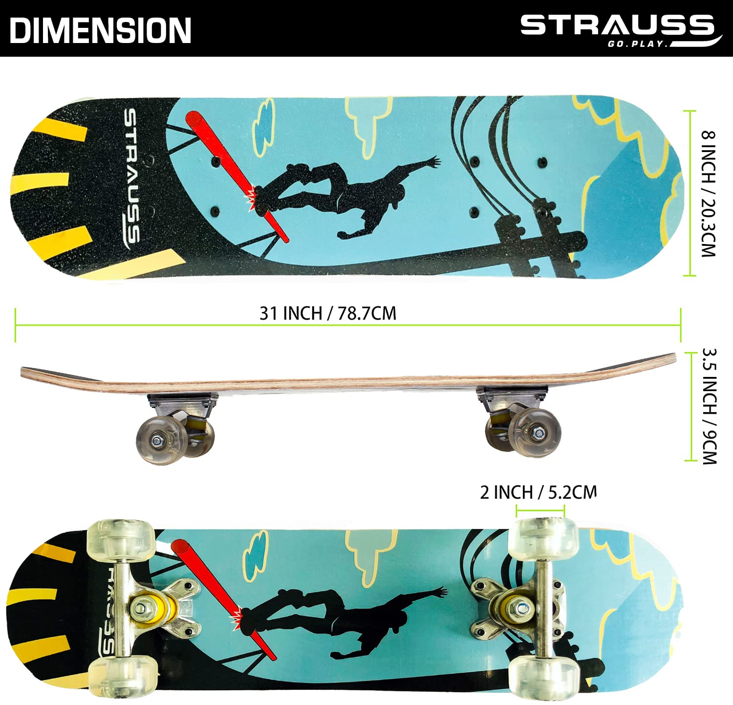Strauss Bronx Skateboard, (31" x 8") Inches (KD Skateboard)