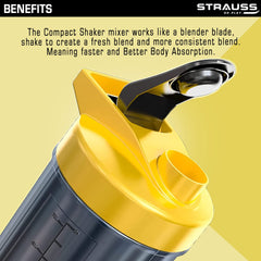 STRAUSS Energy Shaker Bottle, Black Shade, (Yellow)