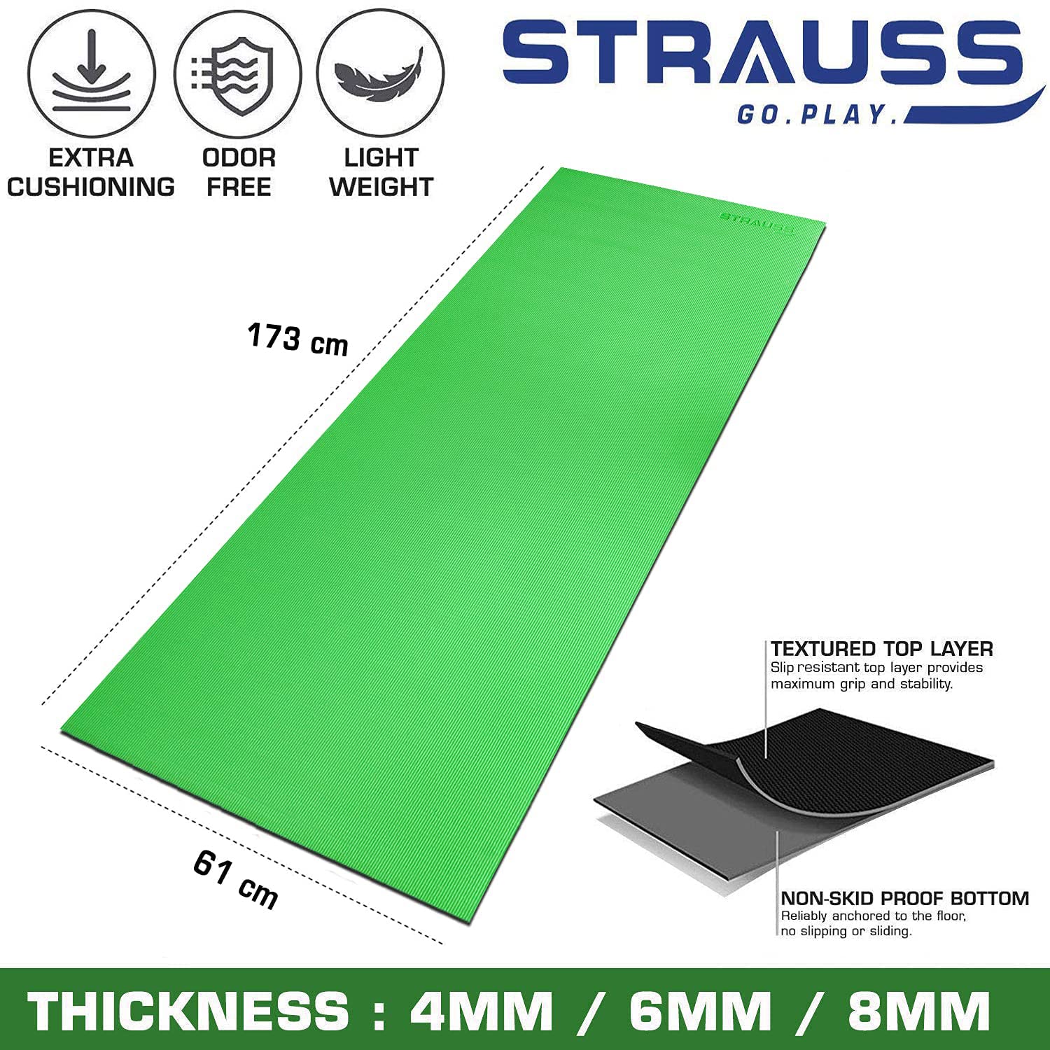 Strauss Yoga Mat, 4 mm (Green)