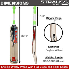Strauss Strike Premium English Willow Cricket Bat, (Size-4)