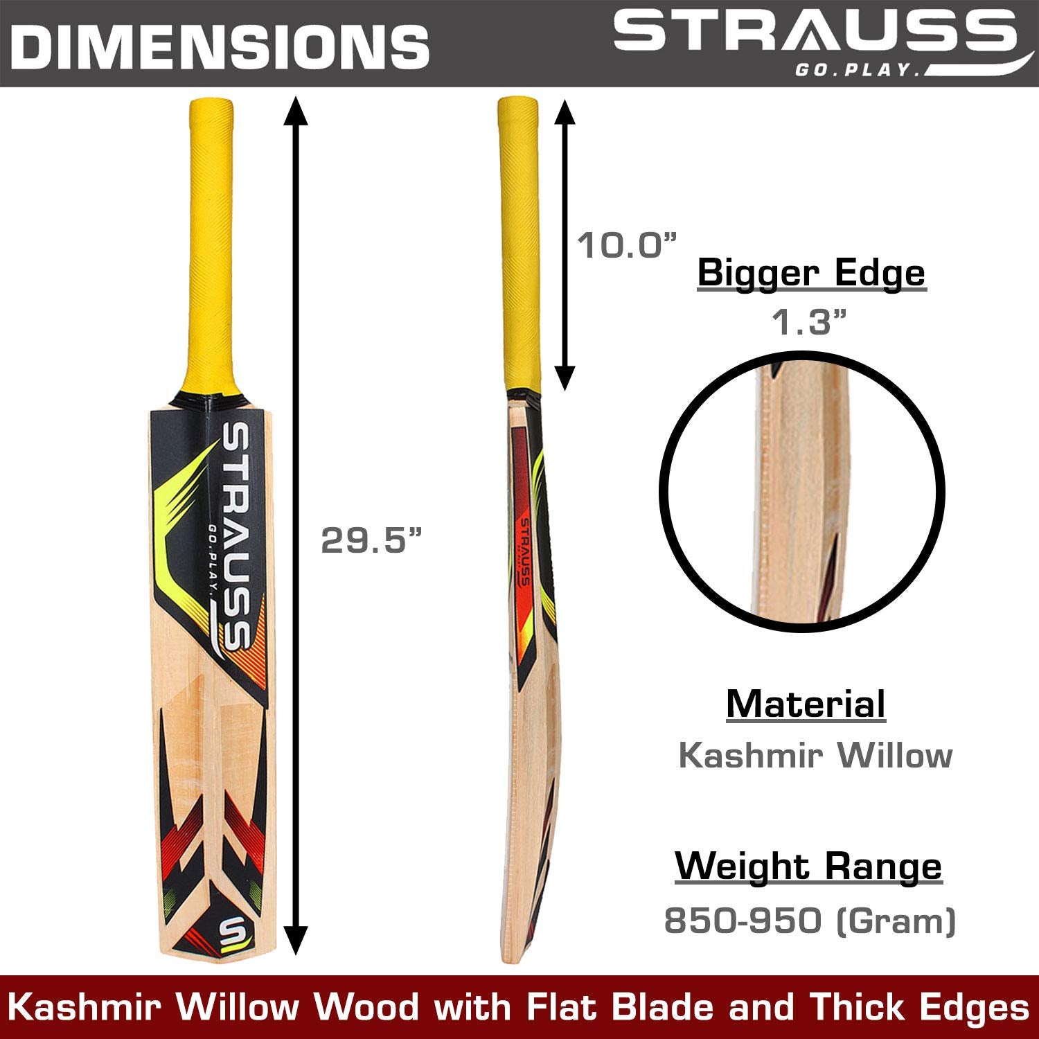Strauss Champion Kashmir Willow Cricket Bat, (Size 4)
